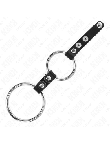 KINK - DOUBLE PENIS RING 3.8 CM TO 5 CM CONNECTED BY LEATHER