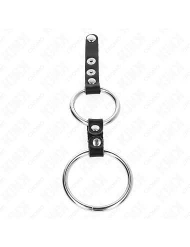 KINK - DOUBLE PENIS RING 3.8 CM TO 5 CM CONNECTED BY LEATHER