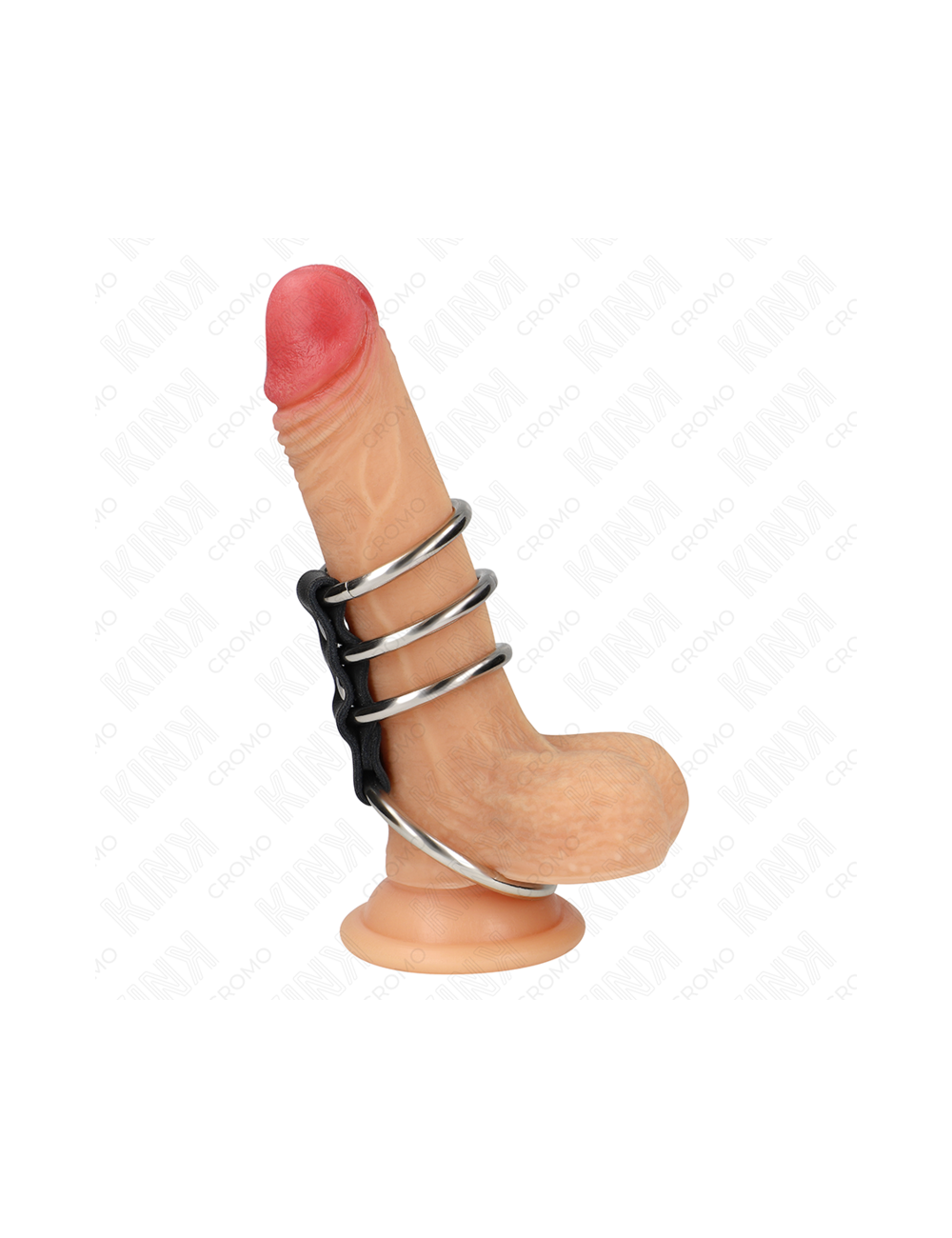 KINK - 4 METAL PENIS RINGS 3.7 CM TO 5 CM CONNECTED BY LEATHER