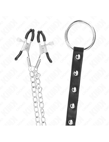 KINK - METAL PENIS RING WITH CHAIN AND ADJUSTABLE NIPPLE CLAMPS