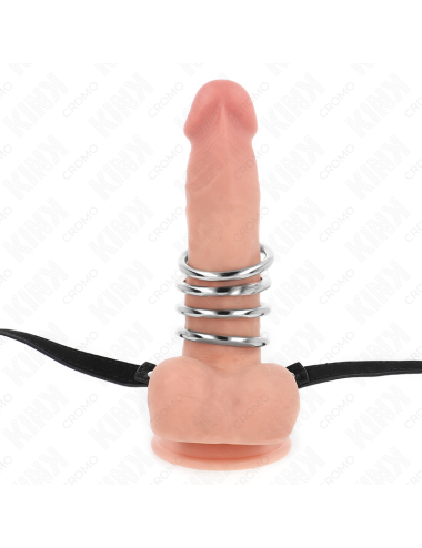 KINK - 5 PENIS RINGS 3.8 CM TO 5 CM METAL WITH LEATHER BELT 112 CM