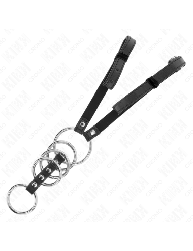 KINK - 5 PENIS RINGS 3.8 CM TO 5 CM METAL WITH LEATHER BELT 112 CM
