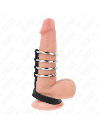 KINK - 4 METAL PENIS RINGS 3.8 CM CONNECTED WITH LEATHER STRAP 22 X 1.5 CM AND PRESSURE CLOSURE