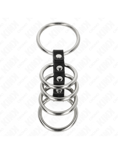 KINK - 5 PENIS RINGS 3.7 CM TO 5 CM METAL CONNECTED BY LEATHER