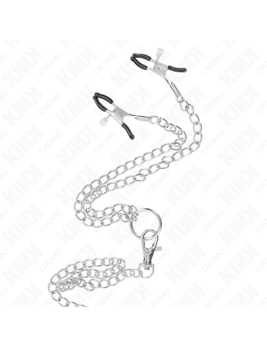 KINK - TRIPLE CHROME METAL PENIS RING 3.8 CM TO 5 CM WITH 26 CM METAL CHAIN AND NIPPLE CLAMPS MODEL 1