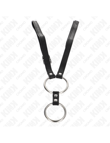 KINK - DOUBLE METAL PENIS RING 3.8 CM TO 5 CM WITH LEATHER BELT 112 CM