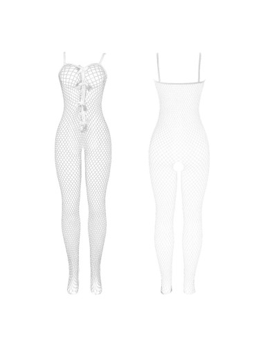 SUBBLIME - 951740 BODYSTOCKING WHITE FISHNET CROTCHLESS WITH BOWS ONE SIZE