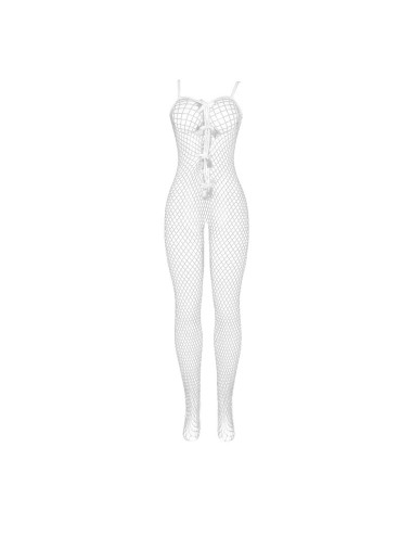 SUBBLIME - 951740 BODYSTOCKING WHITE FISHNET CROTCHLESS WITH BOWS ONE SIZE