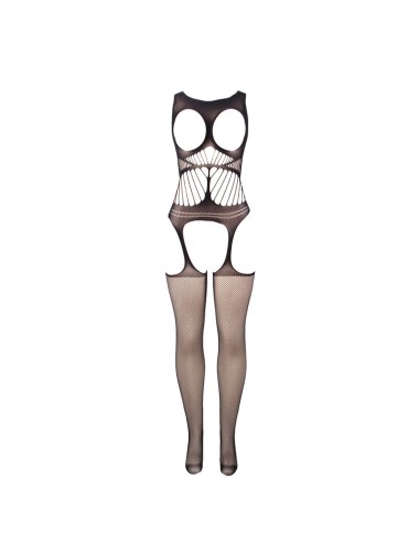 SUBBLIME - 951900 FISHNET CROTCHLESS BODYSTOCKING WITH CUP AND OPEN SHOULDERS BLACK ONE SIZE