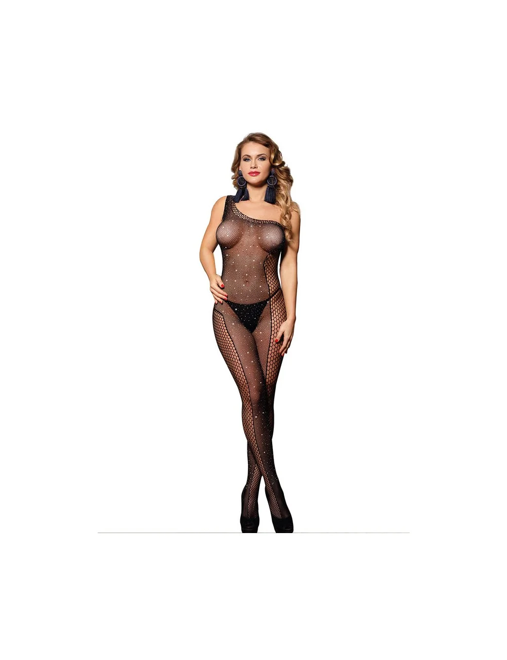 SUBBLIME - 952037 ONE SHOULDER FISHNET BODYSTOCKING WITH DIAMONDS BLACK ONE SIZE SUBBLIME - 952037 ONE SHOULDER FISHNET BODYSTOCKING WITH DIAMONDS BLACK ONE SIZE