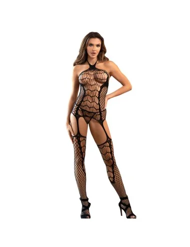 SUBBLIME - 952105 FISHNET CROTCHLESS BODYSTOCKING WITH HALTER NECK AND OPEN BACK BLACK ONE SIZE
