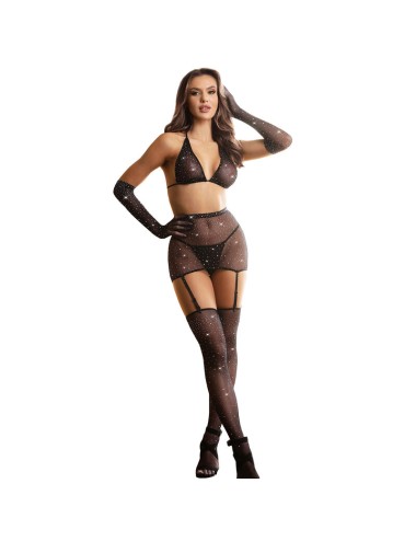 SUBBLIME - 952174 FISHNET BODYSTOCKING WITH GLOVES AND DIAMONDS BLACK ONE SIZE