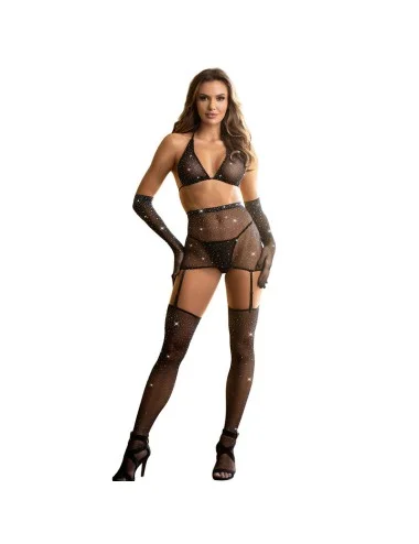 SUBBLIME - 952174 FISHNET BODYSTOCKING WITH GLOVES AND DIAMONDS BLACK ONE SIZE