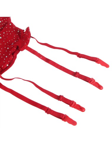 SUBBLIME - 952181 FISHNET BODYSTOCKING WITH GLOVES AND DIAMONDS RED ONE SIZE
