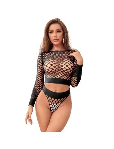 SUBBLIME - 952228 2 PIECE LONG SLEEVE FISHNET BODYSTOCKING BLACK ONE SIZE