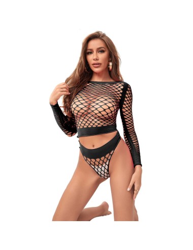 SUBBLIME - 952228 2 PIECE LONG SLEEVE FISHNET BODYSTOCKING BLACK ONE SIZE