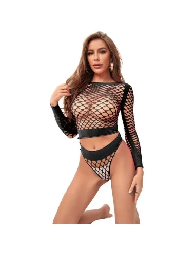 SUBBLIME - 952228 2 PIECE LONG SLEEVE FISHNET BODYSTOCKING BLACK ONE SIZE