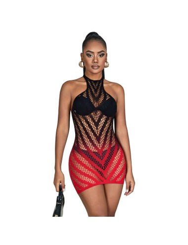SUBBLIME - 952242 RED AND BLACK DEGRADED ELASTIC FISHNET BODYSTOCKING ONE SIZE