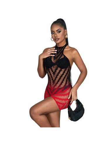 SUBBLIME - 952242 RED AND BLACK DEGRADED ELASTIC FISHNET BODYSTOCKING ONE SIZE