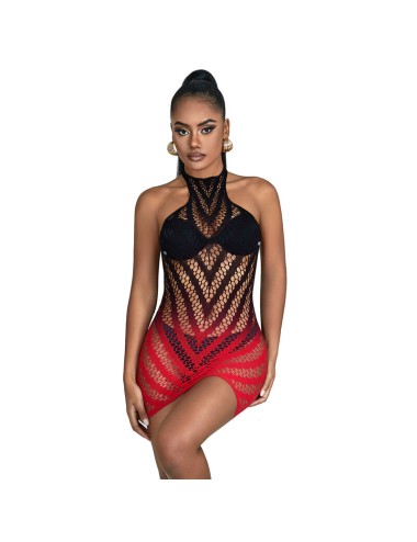 SUBBLIME - 952242 RED AND BLACK DEGRADED ELASTIC FISHNET BODYSTOCKING ONE SIZE