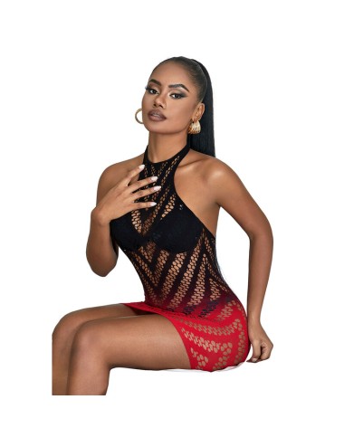 SUBBLIME - 952242 RED AND BLACK DEGRADED ELASTIC FISHNET BODYSTOCKING ONE SIZE