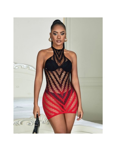 SUBBLIME - 952242 RED AND BLACK DEGRADED ELASTIC FISHNET BODYSTOCKING ONE SIZE