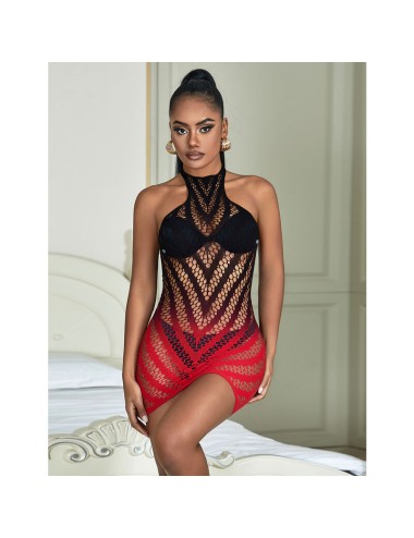 SUBBLIME - 952242 RED AND BLACK DEGRADED ELASTIC FISHNET BODYSTOCKING ONE SIZE