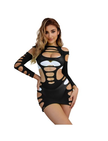 SUBBLIME - 952266 LONG SLEEVE ELASTIC FISHNET BODYSTOCKING BLACK ONE SIZE
