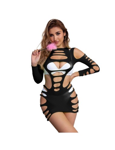 SUBBLIME - 952266 LONG SLEEVE ELASTIC FISHNET BODYSTOCKING BLACK ONE SIZE