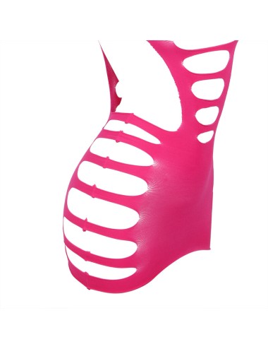 SUBBLIME - 952273 LONG SLEEVE ELASTIC FISHNET BODYSTOCKING PINK ONE SIZE