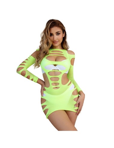 SUBBLIME - 952280 GREEN LONG SLEEVE ELASTIC FISHNET BODYSTOCKING ONE SIZE