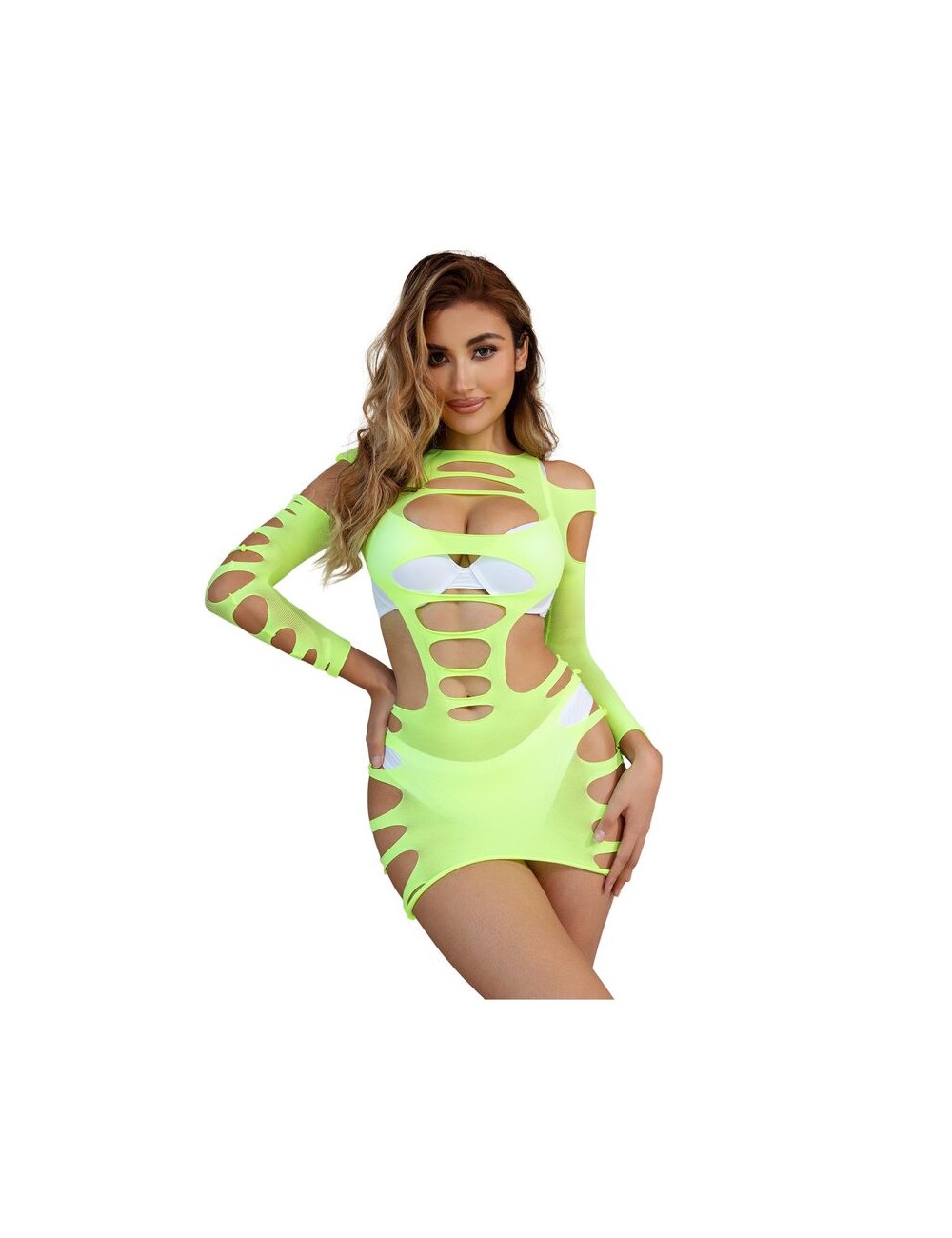 SUBBLIME - 952280 GREEN LONG SLEEVE ELASTIC FISHNET BODYSTOCKING ONE SIZE SUBBLIME - 952280 GREEN LONG SLEEVE ELASTIC FISHNET BODYSTOCKING ONE SIZE