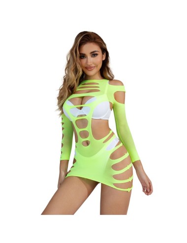 SUBBLIME - 952280 GREEN LONG SLEEVE ELASTIC FISHNET BODYSTOCKING ONE SIZE