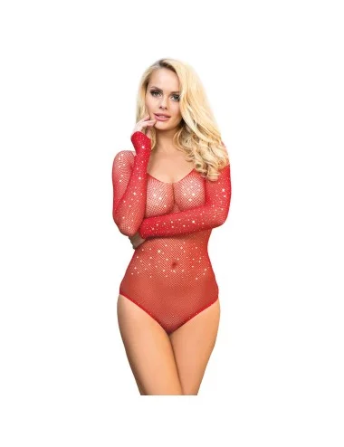 SUBBLIME - 952303 SHINY GRILL BODYSTOCKING WITH OFF SHOULDERS LONG SLEEVE RED ONE SIZE