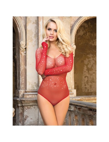 SUBBLIME - 952303 SHINY GRILL BODYSTOCKING WITH OFF SHOULDERS LONG SLEEVE RED ONE SIZE