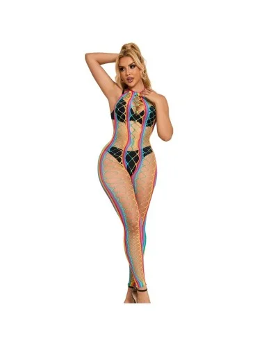 SUBBLIME - 952358 RAINBOW HALTER NECK FISHNET BODYSTOCKING ONE SIZE