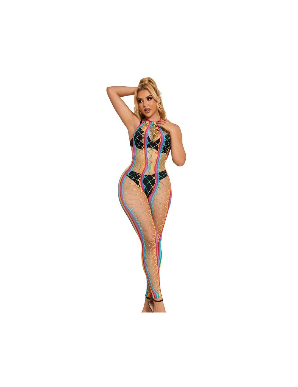 SUBBLIME - 952358 RAINBOW HALTER NECK FISHNET BODYSTOCKING ONE SIZE SUBBLIME - 952358 RAINBOW HALTER NECK FISHNET BODYSTOCKING ONE SIZE