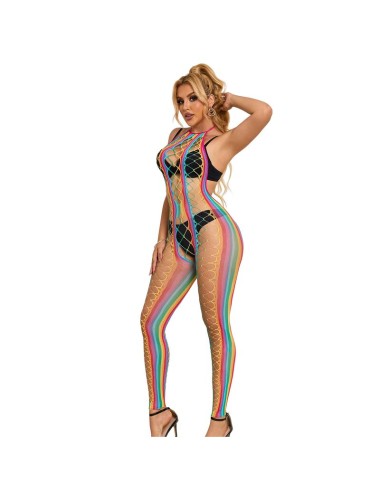 SUBBLIME - 952358 RAINBOW HALTER NECK FISHNET BODYSTOCKING ONE SIZE