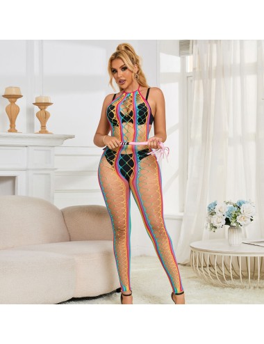 SUBBLIME - 952358 RAINBOW HALTER NECK FISHNET BODYSTOCKING ONE SIZE