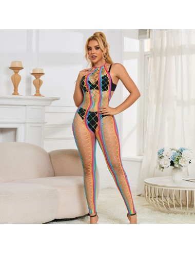 SUBBLIME - 952358 RAINBOW HALTER NECK FISHNET BODYSTOCKING ONE SIZE