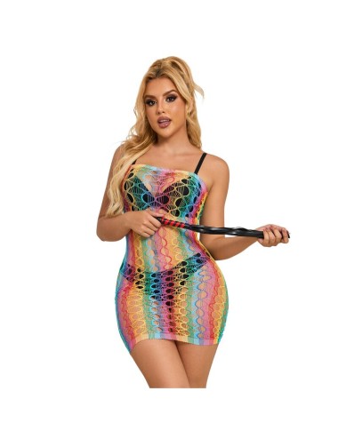 SUBBLIME - 952365 RAINBOW BARE SHOULDER FISHNET BODYSTOCKING ONE SIZE
