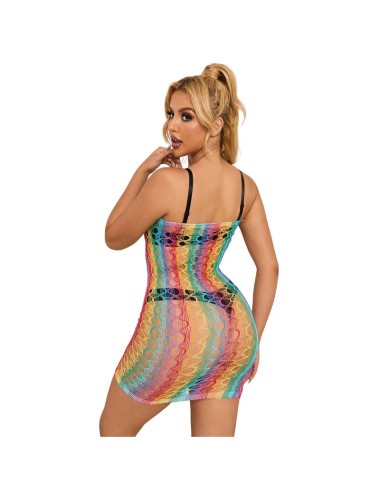 SUBBLIME - 952365 RAINBOW BARE SHOULDER FISHNET BODYSTOCKING ONE SIZE