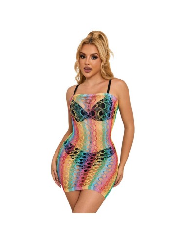SUBBLIME - 952365 RAINBOW BARE SHOULDER FISHNET BODYSTOCKING ONE SIZE
