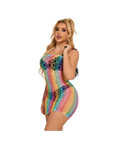 SUBBLIME - 952365 RAINBOW BARE SHOULDER FISHNET BODYSTOCKING ONE SIZE