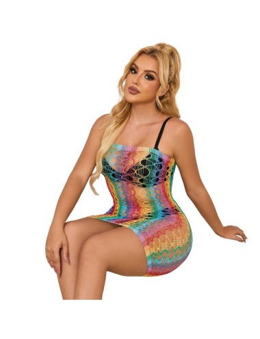 SUBBLIME - 952365 RAINBOW BARE SHOULDER FISHNET BODYSTOCKING ONE SIZE