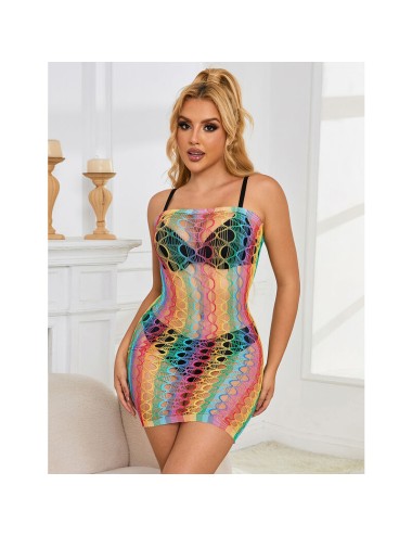 SUBBLIME - 952365 RAINBOW BARE SHOULDER FISHNET BODYSTOCKING ONE SIZE