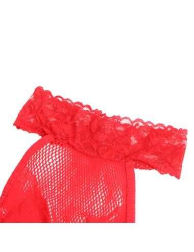 SUBBLIME - 952372 FISHNET AND LACE CROTCHLESS BODYSTOCKING WITH HIGH NECK RED ONE SIZE