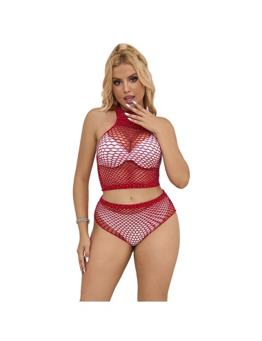 SUBBLIME - 952402 BODYSTOCKING FISHNET SET WITH PINK DIAMONDS ONE SIZE