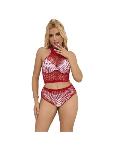 SUBBLIME - 952402 BODYSTOCKING FISHNET SET WITH PINK DIAMONDS ONE SIZE
