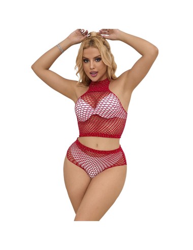 SUBBLIME - 952402 BODYSTOCKING FISHNET SET WITH PINK DIAMONDS ONE SIZE